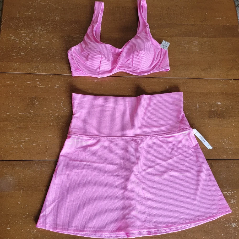 Victoria's Secret PINK Wave Monowire Bikini Top And Matching Lola Skirt Size XL